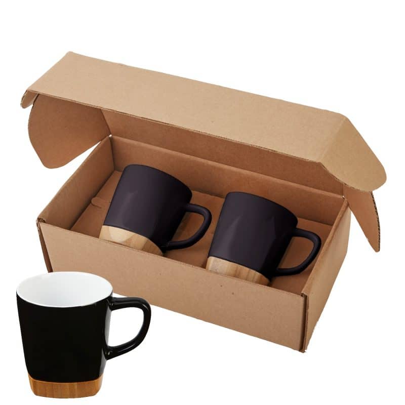 11 Oz. Ceramic Mugs w/Removable Bamboo Coaster Gift Set - 1