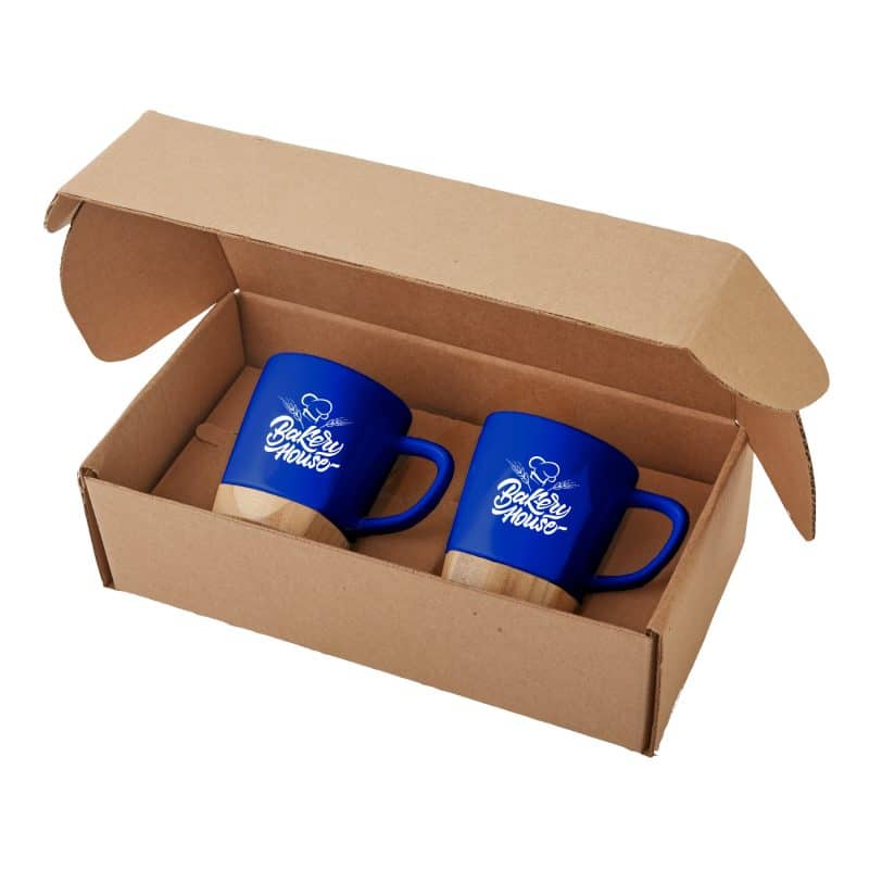 11 Oz. Ceramic Mugs w/Removable Bamboo Coaster Gift Set - 2