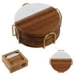 Acacia Wood & Marble Coaster Set - 1