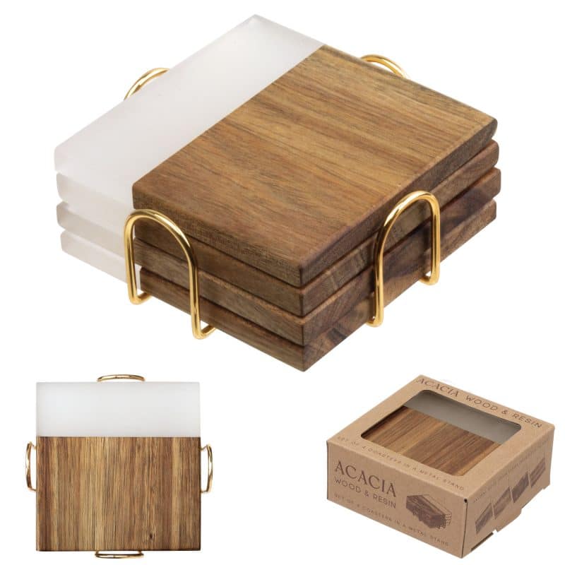 Acacia Wood and Resin Coaster Set - 1