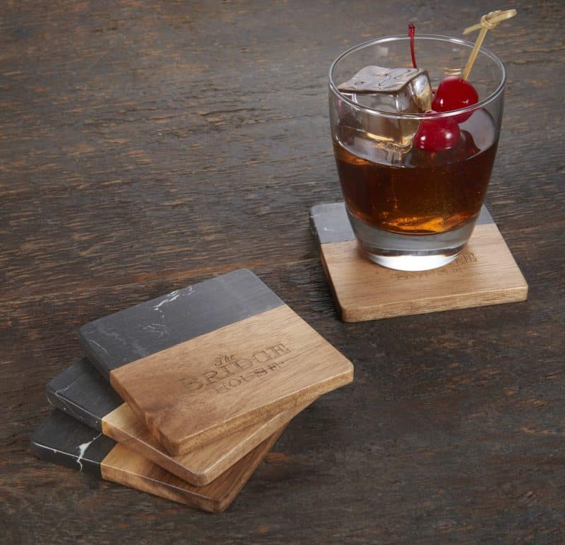 Black Marble and Wood Coaster Set - 2