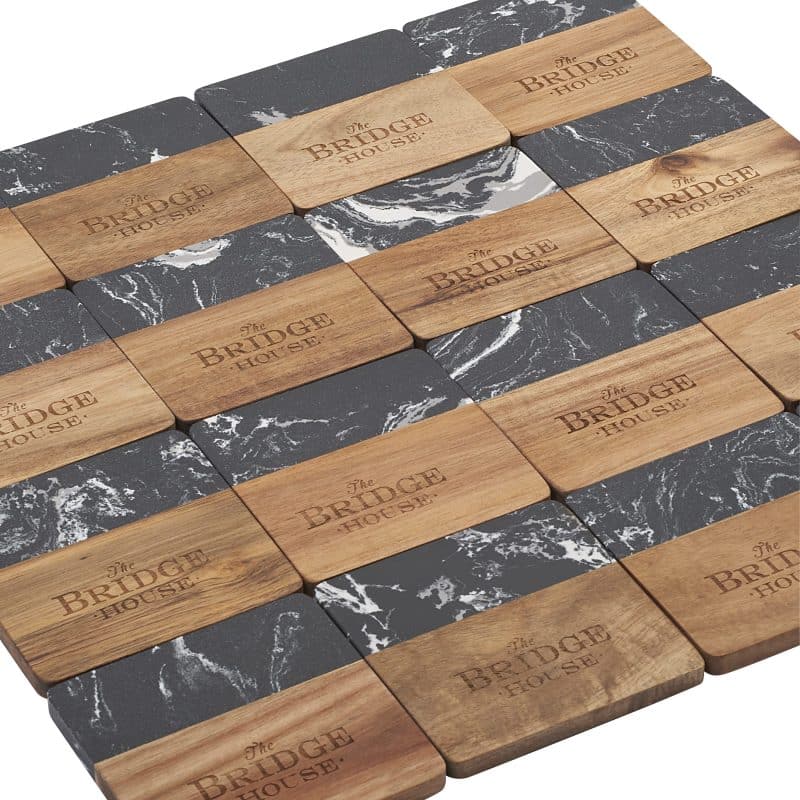 Black Marble and Wood Coaster Set - 3