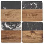 Black Marble and Wood Coaster Set - 5