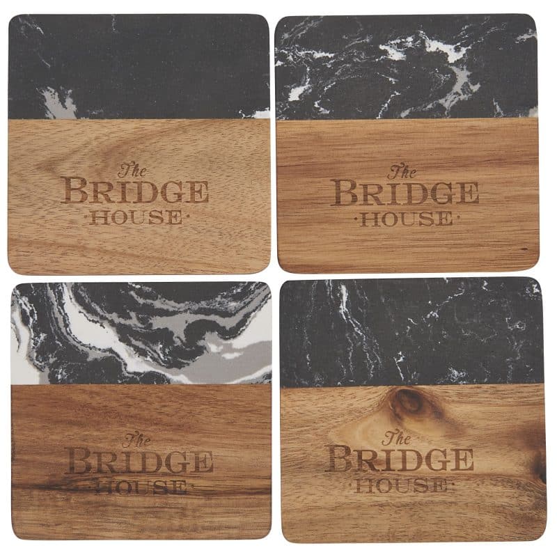 Black Marble and Wood Coaster Set - 5