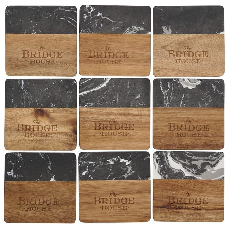 Black Marble and Wood Coaster Set - 6