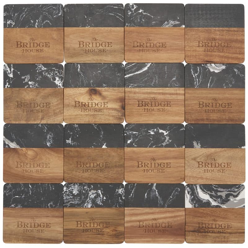 Black Marble and Wood Coaster Set - 7
