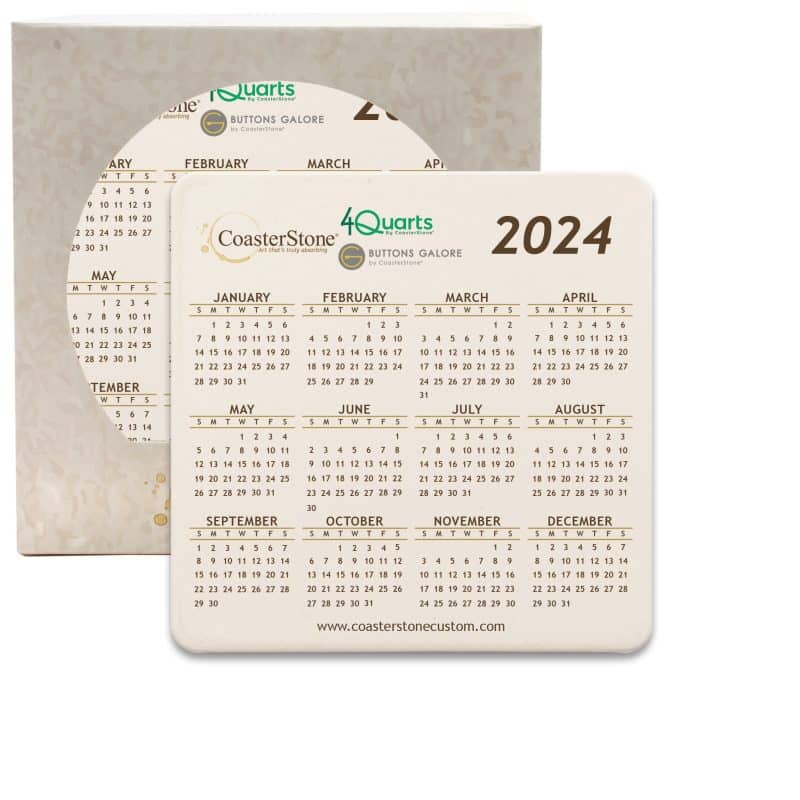 CoasterStone Square Absorbent Stone Coaster - Single (4 1/4"x4 1/4") - Calendar
