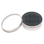 Set of 4 Black Leather Coasters | Circle | 3 7/8" dia. | Debossed | Clear Top Tin