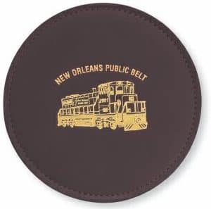 Top Grain Leather Round Coaster w/ Stitching & Vinyl Base (Domestic)