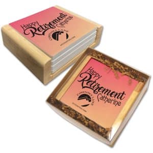 Light Wood Stand Gift Set w/ 4 Square Coasters