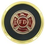 Gold Metal Fire Department Coaster w/2" Medallion Insert