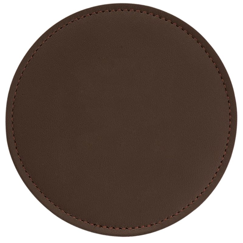 Top Grain Leather Round Coaster w/ Stitching & Vinyl Base (Domestic) - 2