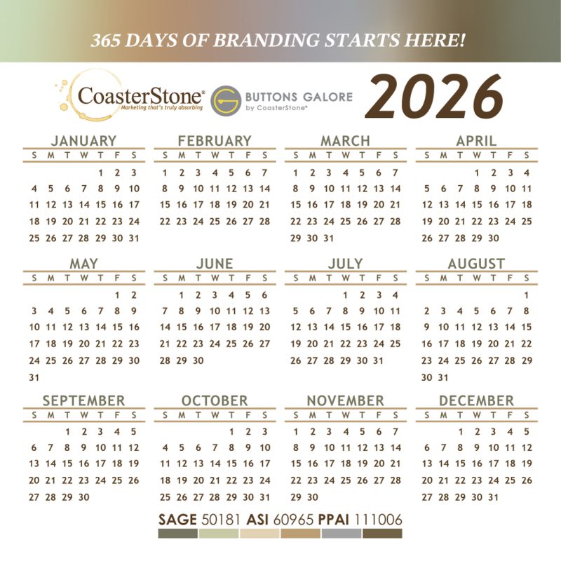CoasterStone Square Absorbent Stone Coaster - Single (4 1/4"x4 1/4") - Calendar - 2