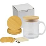 Glass Mug & Bamboo Coaster Gift Set in White Box - 1