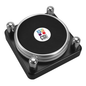 Set of Two Silver Coasters W/ Black Base & Color Medallion