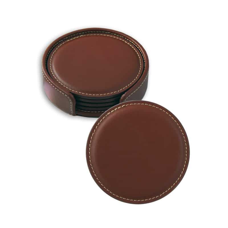 Vintage Leather Round Coaster Gift Set - 4