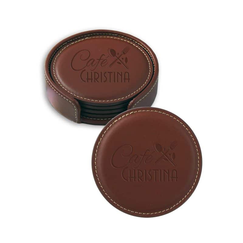 Vintage Leather Round Coaster Gift Set - 5