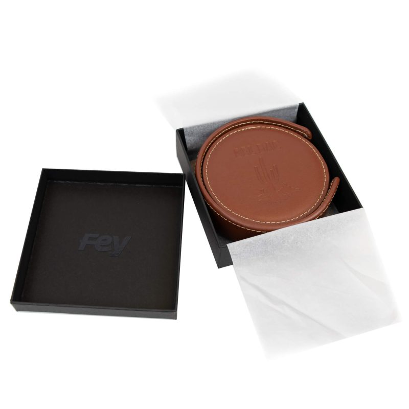 Vintage Leather Round Coaster Gift Set - 6