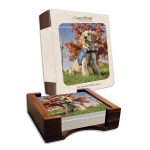 Dark Wood Stand Bundled w/ 4 Square Coasters