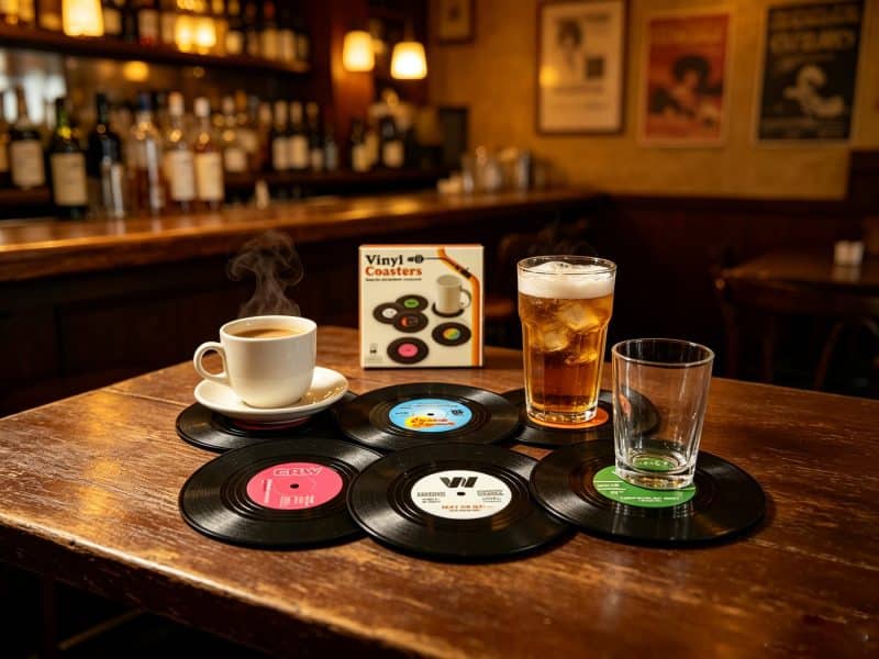 Standard Round Retro Vinyl Shaped Plastic Coasters - 3