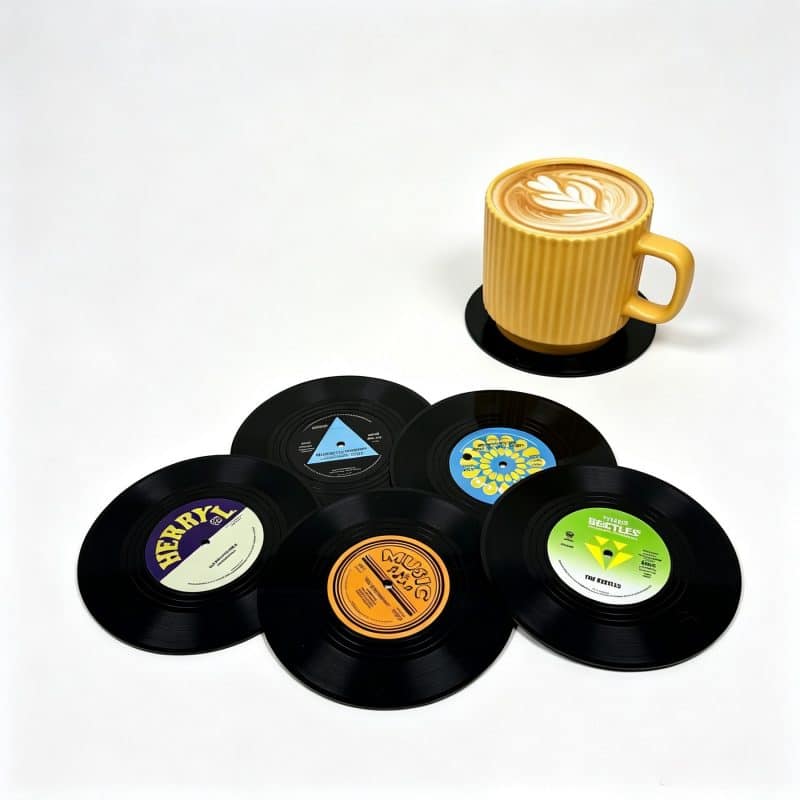 Standard Round Retro Vinyl Shaped Plastic Coasters