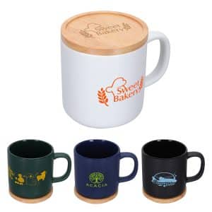 Dalton 12 oz Ceramic Mug w/ Bamboo Lid/Coaster